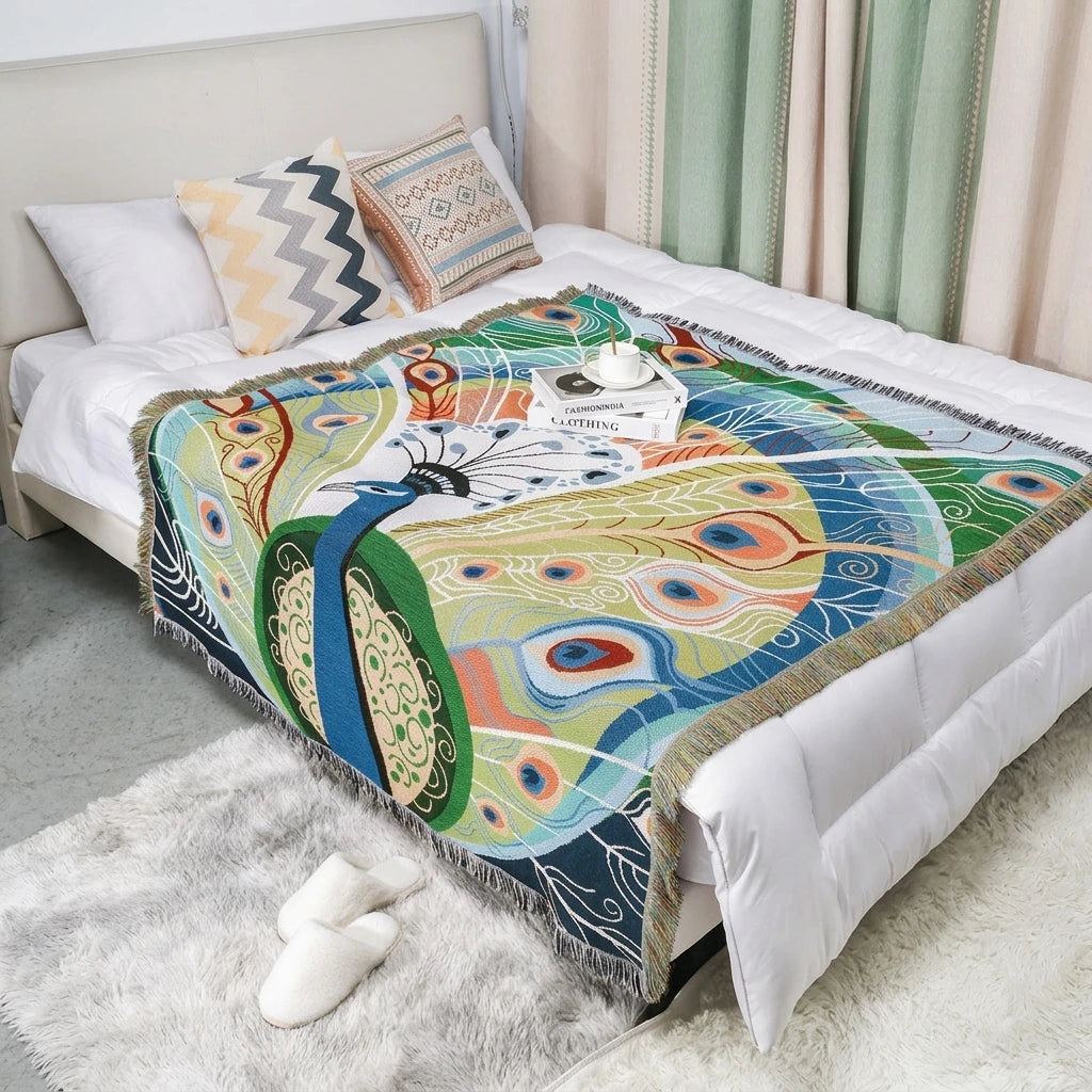Custom Peacock Design Art  Blanket