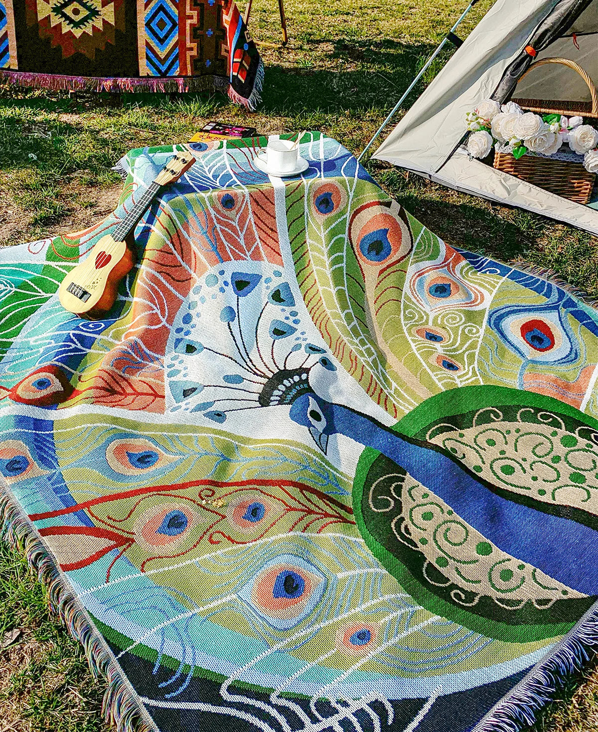 Custom Peacock Design Art  Blanket