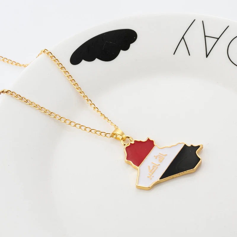 Iraq Country Map Flag Necklace
