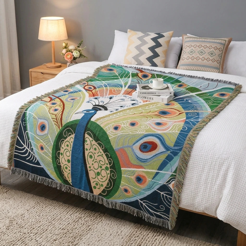 Custom Peacock Design Art  Blanket