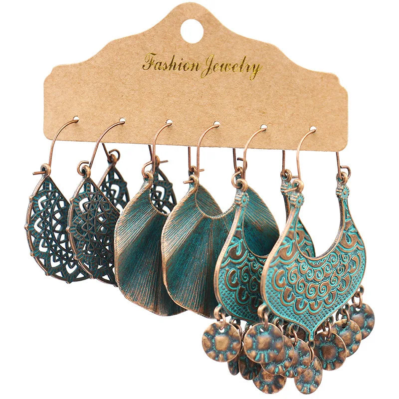 Vintage Bronze Irregular Geometric Triangle Arrow Tassel Dangle Earrings