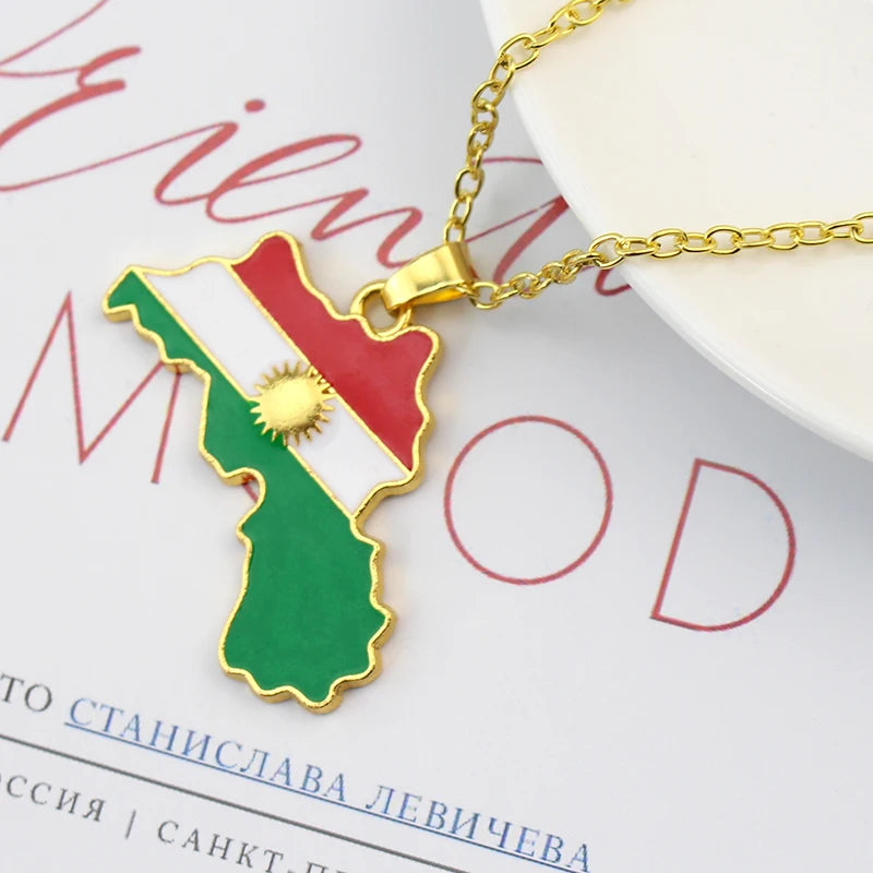 Kurdistan Colorful Map Pendant Necklace