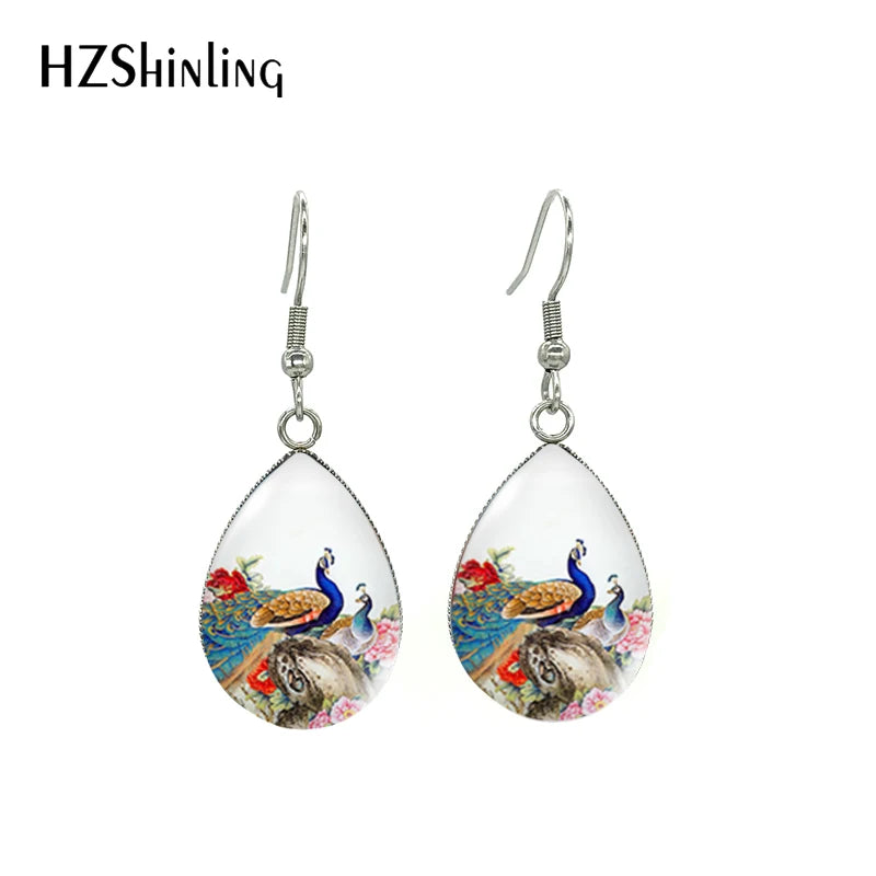 Peacock and Feather Floral  Earrings
