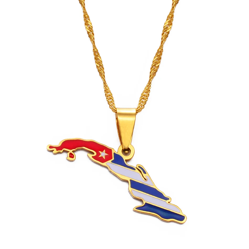 Cuba Map Pendant Necklace – Silver/Gold