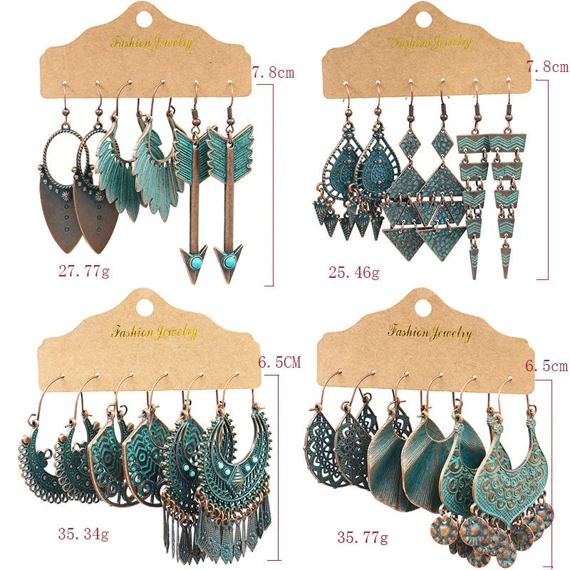 Vintage Bronze Irregular Geometric Triangle Arrow Tassel Dangle Earrings