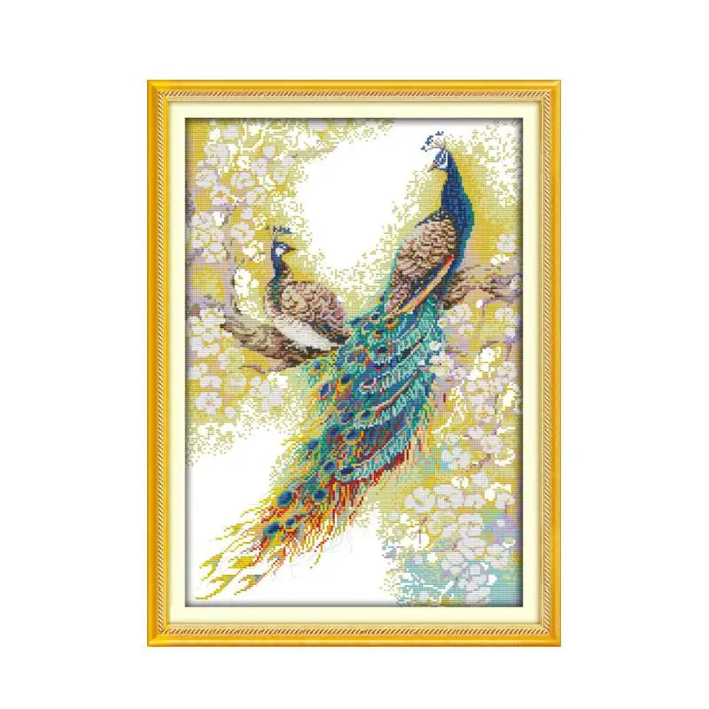 Peacock couples cross stitch kit