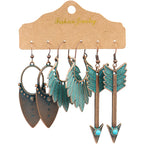 Vintage Bronze Irregular Geometric Triangle Arrow Tassel Dangle Earrings