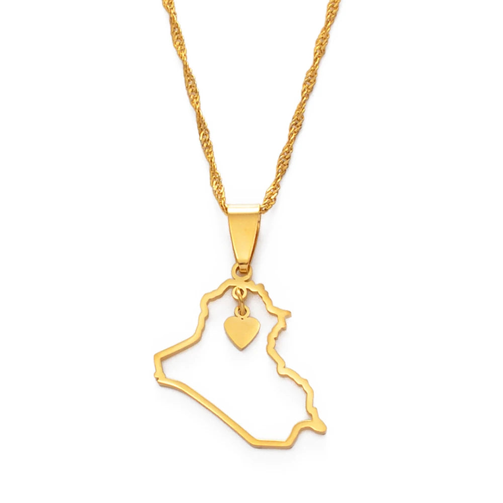 Anniyo Heart Iraq Map Pendant Necklace