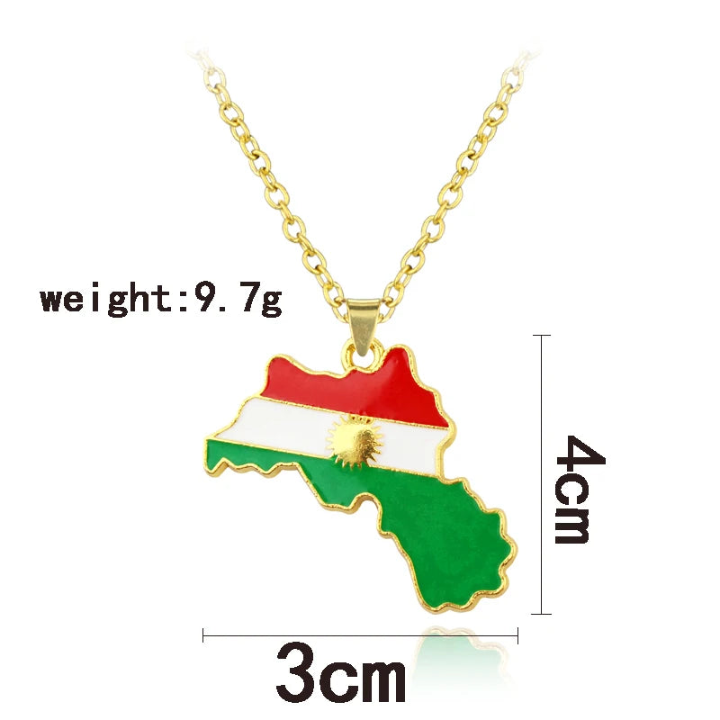 Kurdistan Colorful Map Pendant Necklace