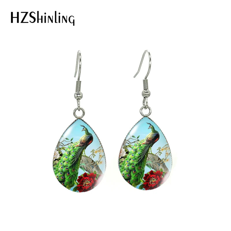 Peacock and Feather Floral  Earrings