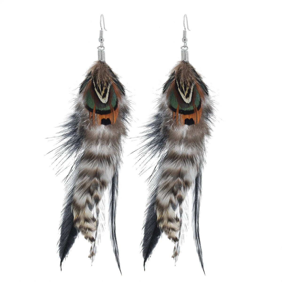 Brown Blue Long Feather Earrings