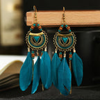 White Semicircle Long Feather Tassel Ladies Earrings