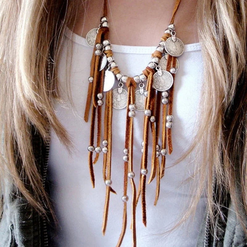 Leather Fringe Statement Necklace