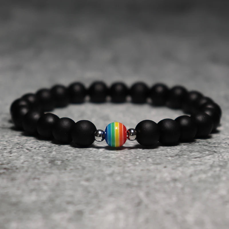 Trendy Natural Frosted Stone Bracelet Rainbow LGBTQ