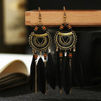 White Semicircle Long Feather Tassel Ladies Earrings