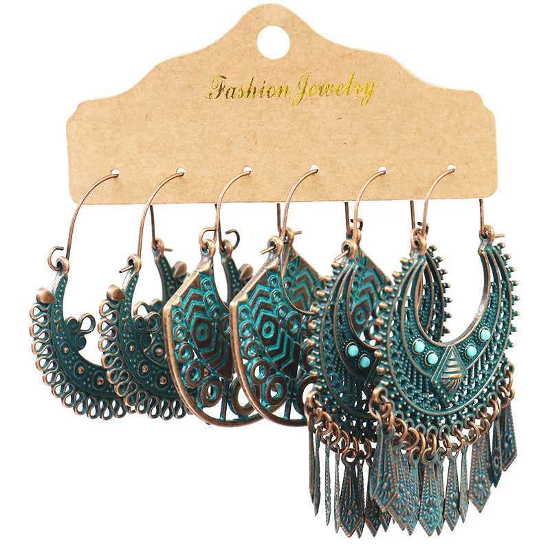 Vintage Bronze Irregular Geometric Triangle Arrow Tassel Dangle Earrings