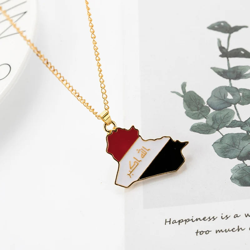 Iraq Country Map Flag Necklace