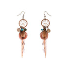 TopHanqi Bohemian Hollow Dream Catcher Leaf Feather Earrings