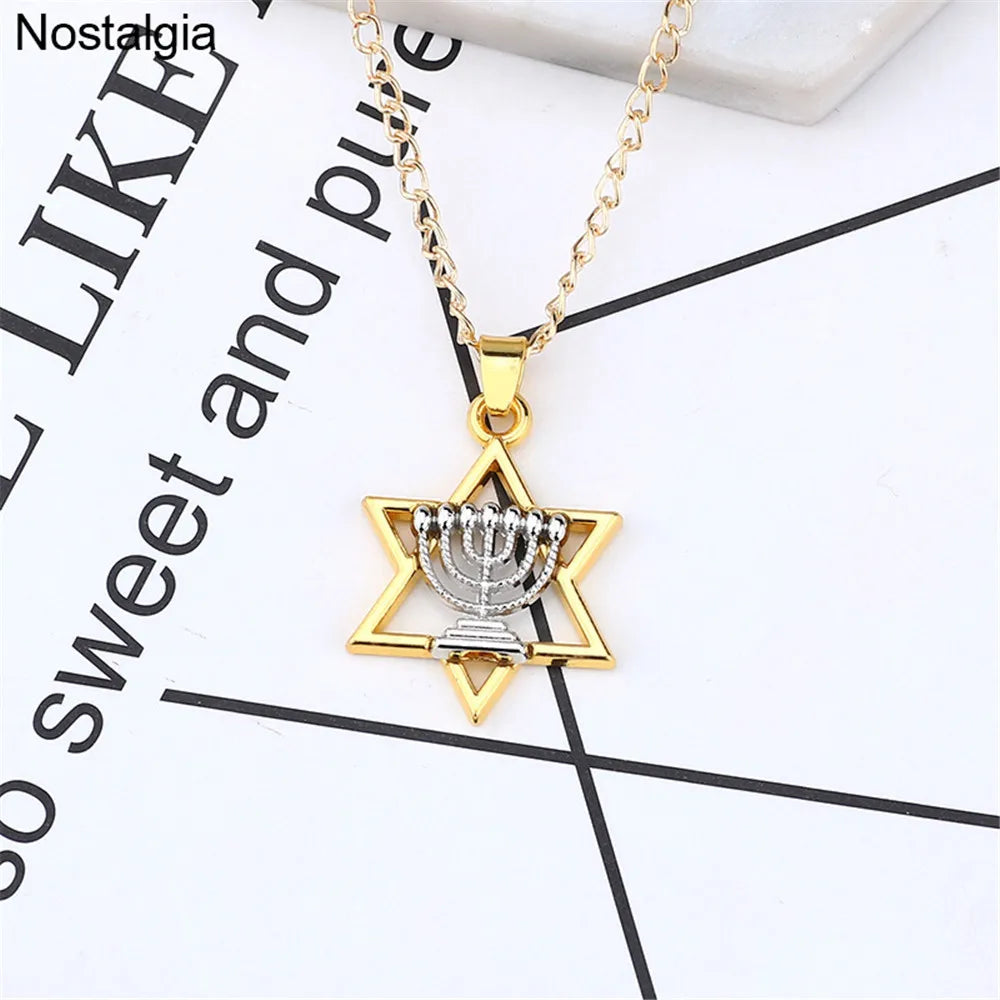 Star Of David Menorah Jewish Jewelery Religious Necklace