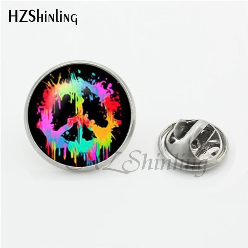 Hippie Peace Sign Glass Lapel Pins