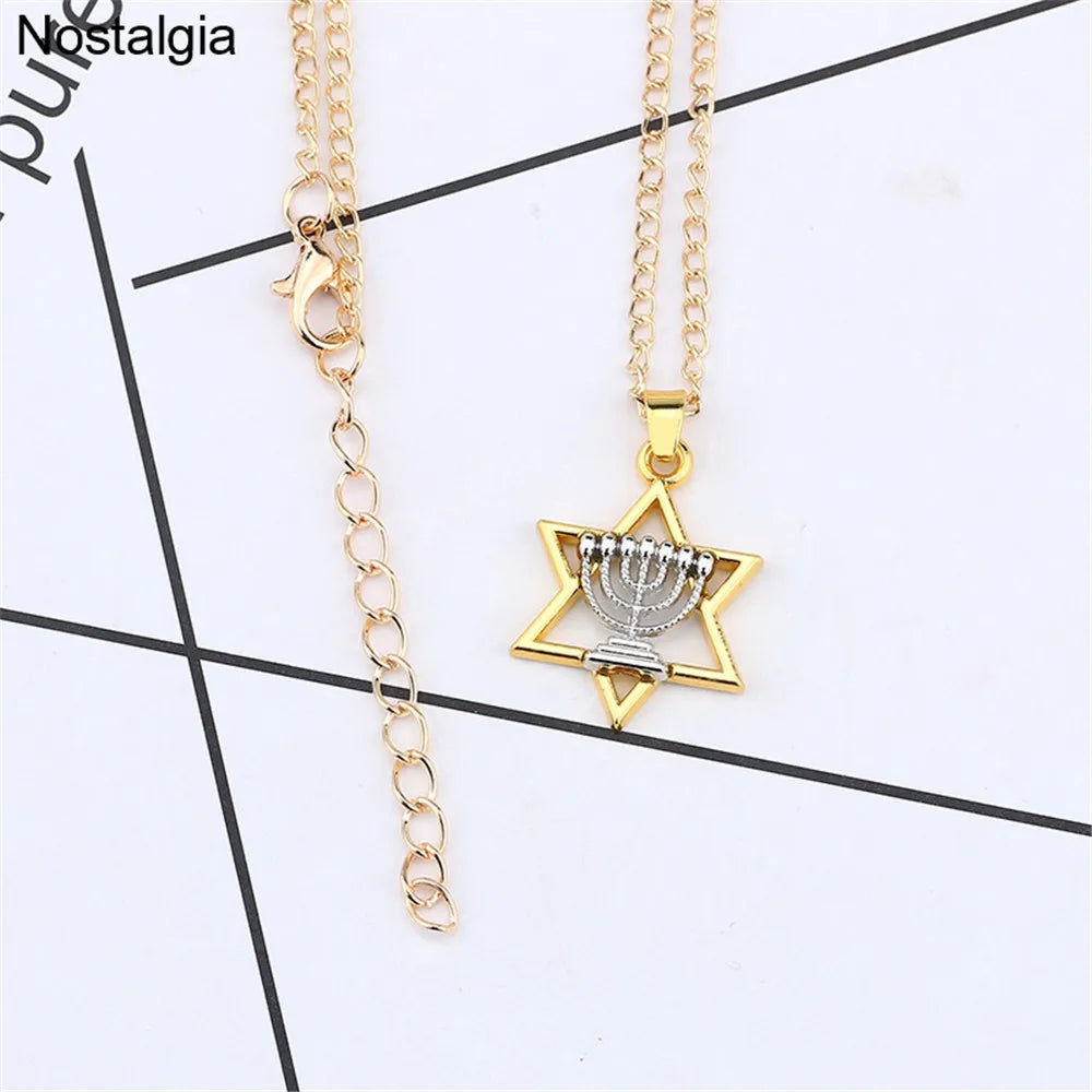 Star Of David Menorah Jewish Jewelery Religious Necklace