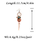 TopHanqi Bohemian Hollow Dream Catcher Leaf Feather Earrings