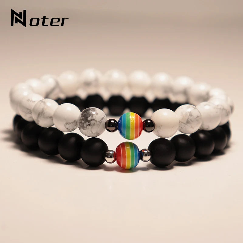 Trendy Natural Frosted Stone Bracelet Rainbow LGBTQ