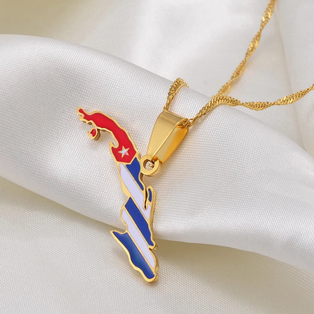 Cuba Map Pendant Necklace – Silver/Gold