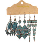 Vintage Bronze Irregular Geometric Triangle Arrow Tassel Dangle Earrings