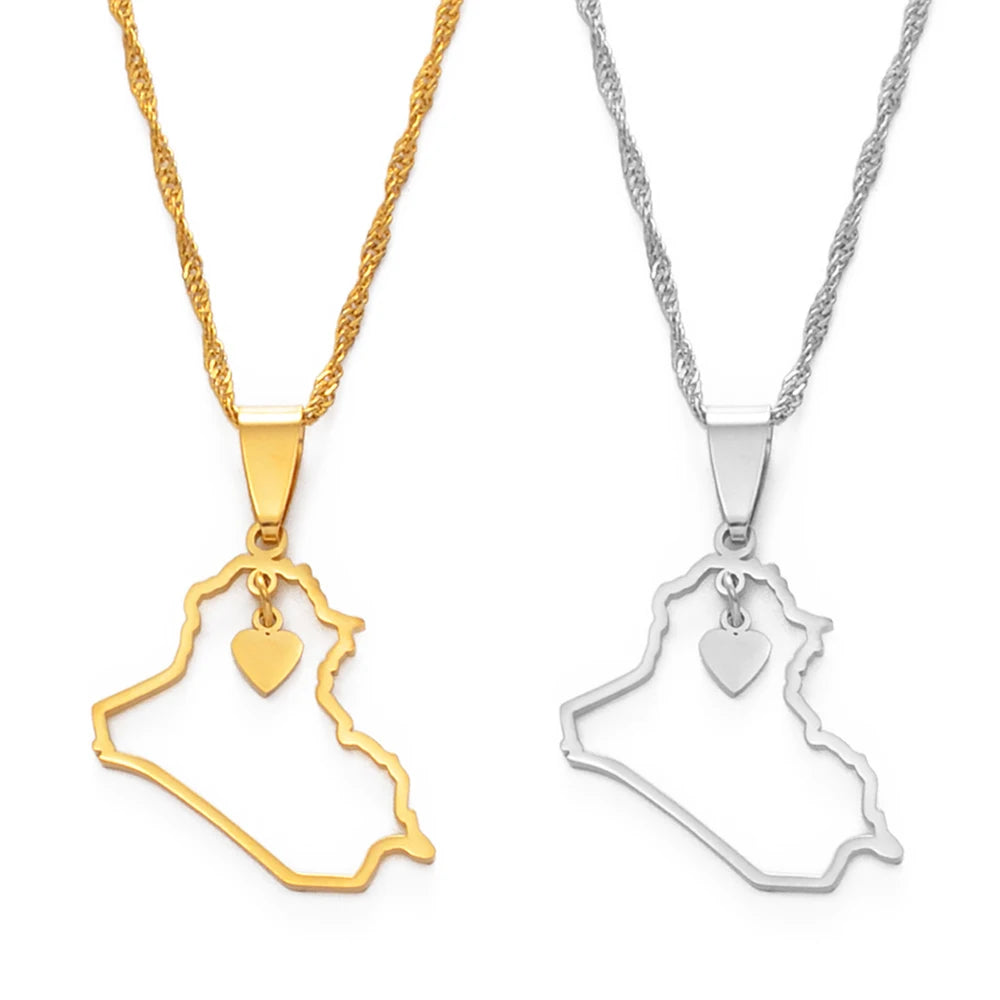 Anniyo Heart Iraq Map Pendant Necklace