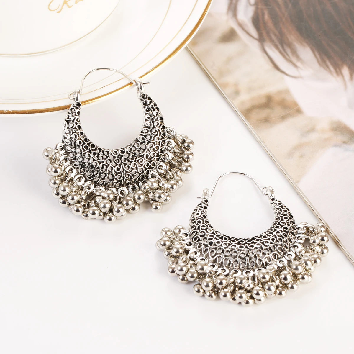 Boho Gold Color Beads Tassel Earring