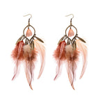 TopHanqi Bohemian Hollow Dream Catcher Leaf Feather Earrings