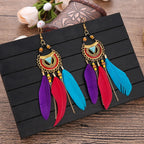 White Semicircle Long Feather Tassel Ladies Earrings