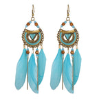 White Semicircle Long Feather Tassel Ladies Earrings
