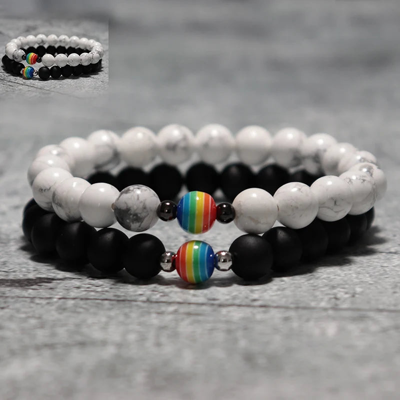 Trendy Natural Frosted Stone Bracelet Rainbow LGBTQ