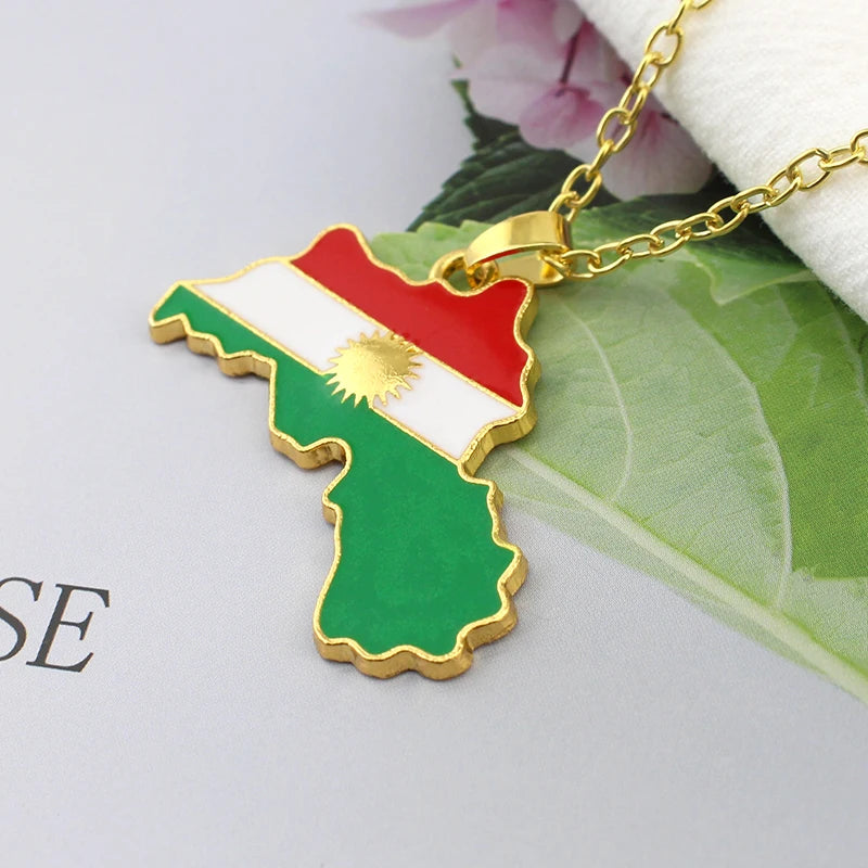 Kurdistan Colorful Map Pendant Necklace