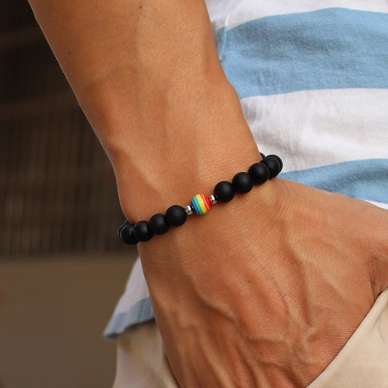 Trendy Natural Frosted Stone Bracelet Rainbow LGBTQ