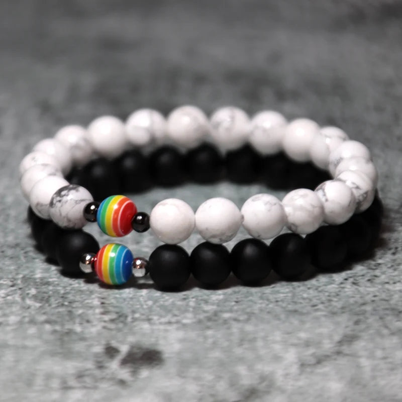 Trendy Natural Frosted Stone Bracelet Rainbow LGBTQ