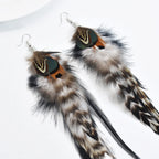 Brown Blue Feather Tassel Earrings
