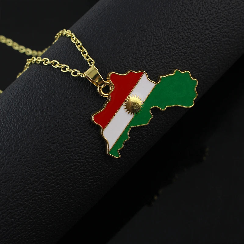 Kurdistan Colorful Map Pendant Necklace