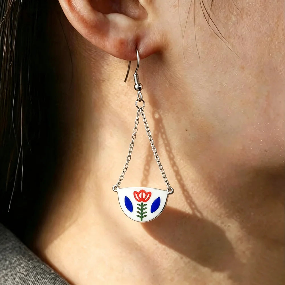 Enamel Flower Drop Earrings
