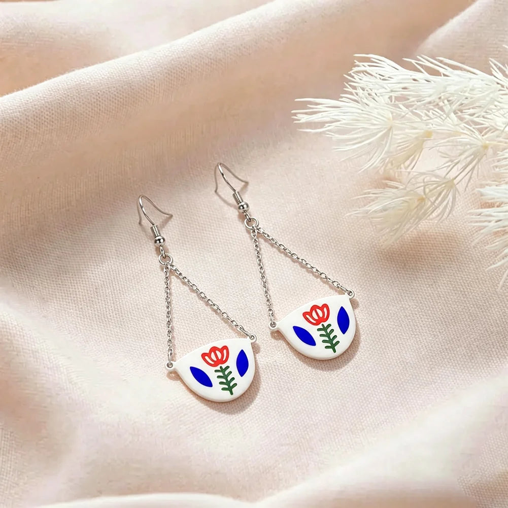 Enamel Flower Drop Earrings
