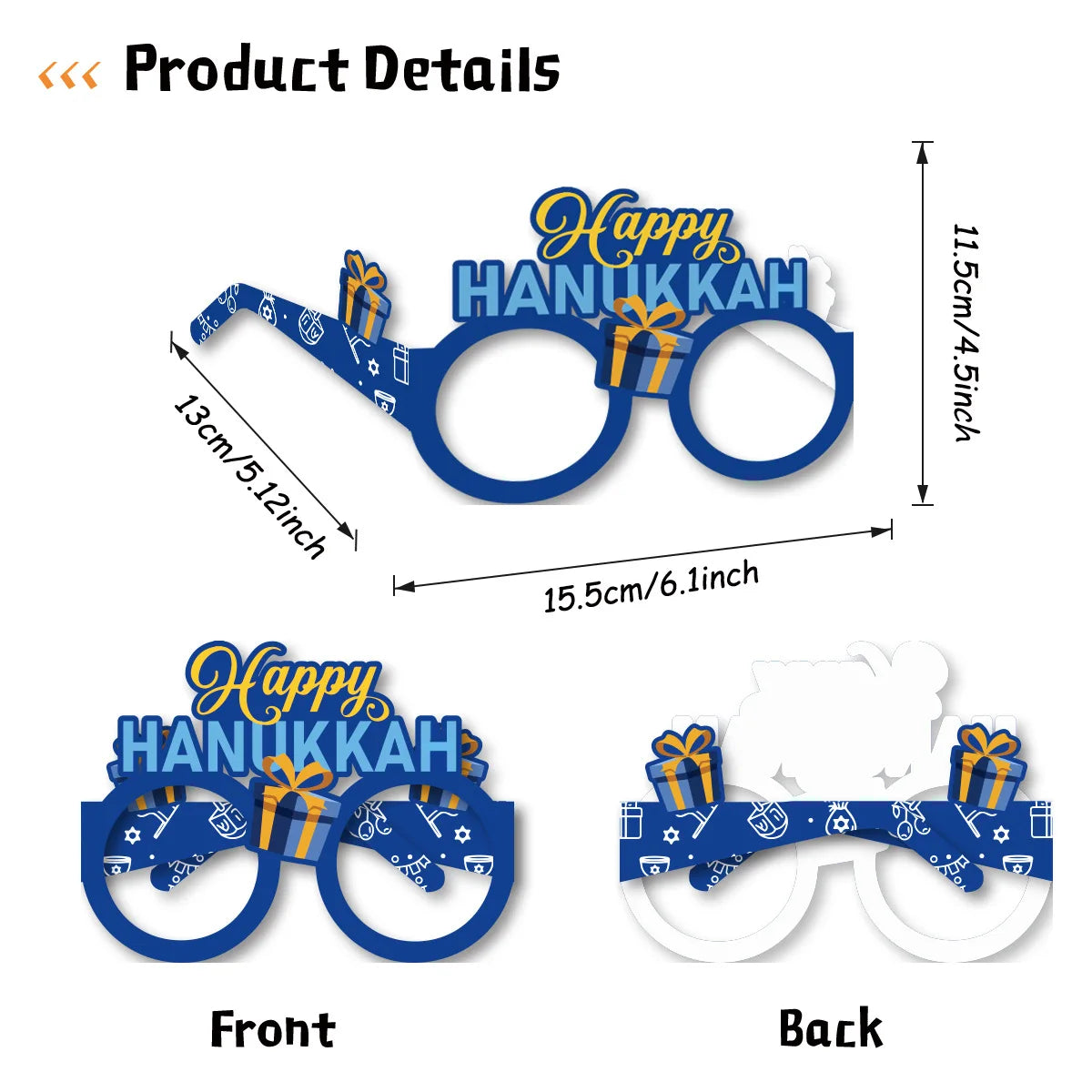 8PCS Hanukkah Themed Cardboard Glasses Hanukkah Party Decorations