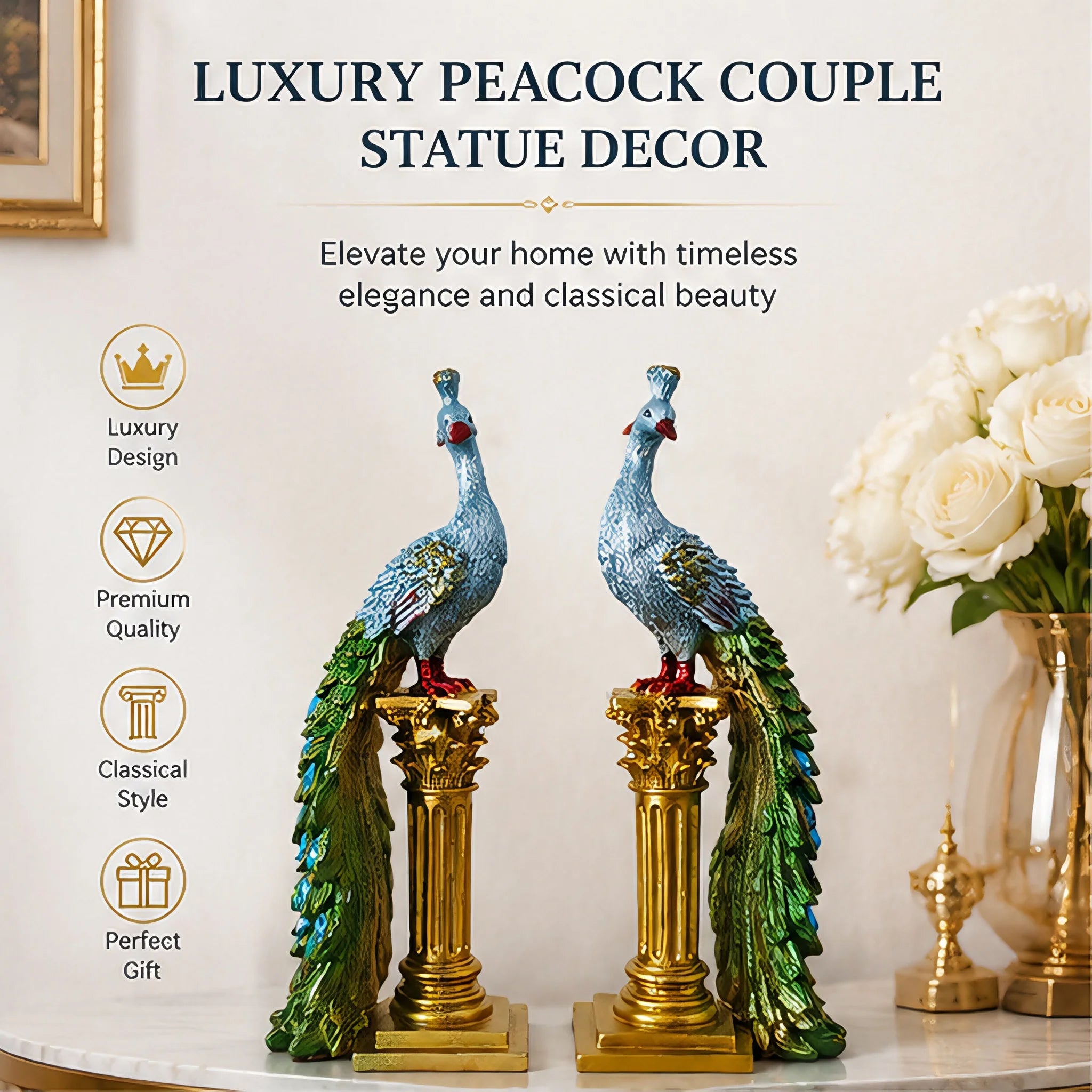 Luxury Couple Peacock Statue Sculpture