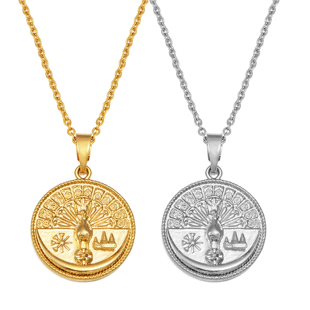 Yezidi Lalish Peacock Pendant Necklaces Stainless Steel