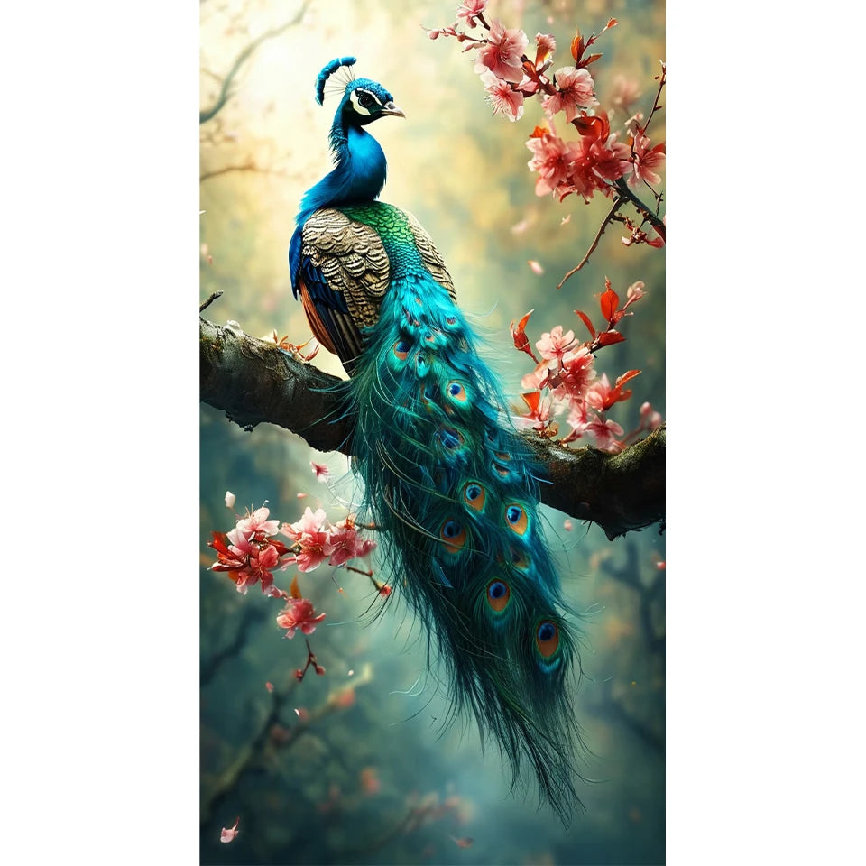 Diamond Cross Embroidery Beautiful Blue Peacock Flower