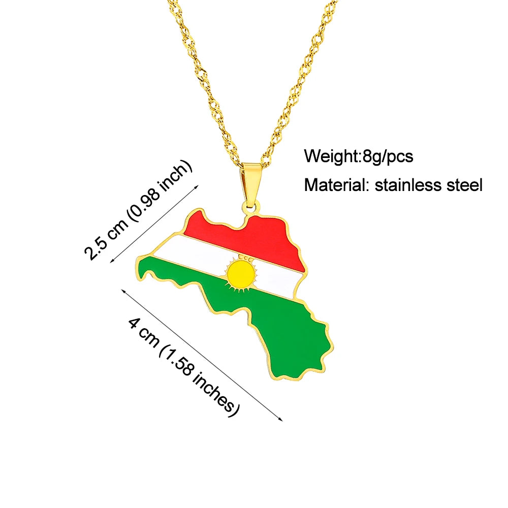 Kurdistan Map Flag Pendant Necklace