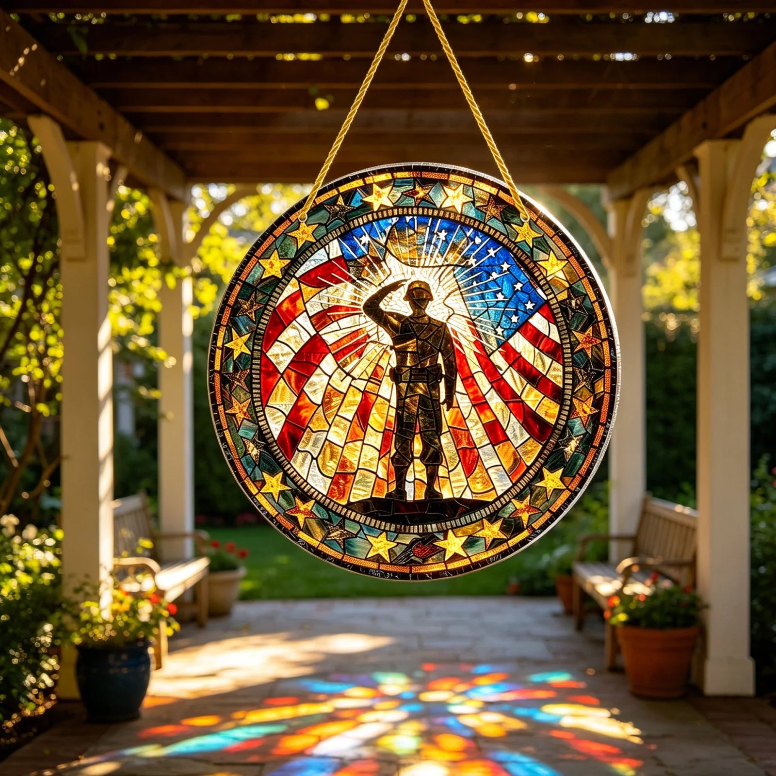 USA Flag Suncatcher Patriotic 2D Flat Soldier