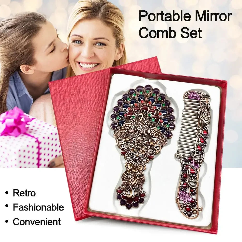 Creative Retro Peacock Open Screen Handheld Mirror