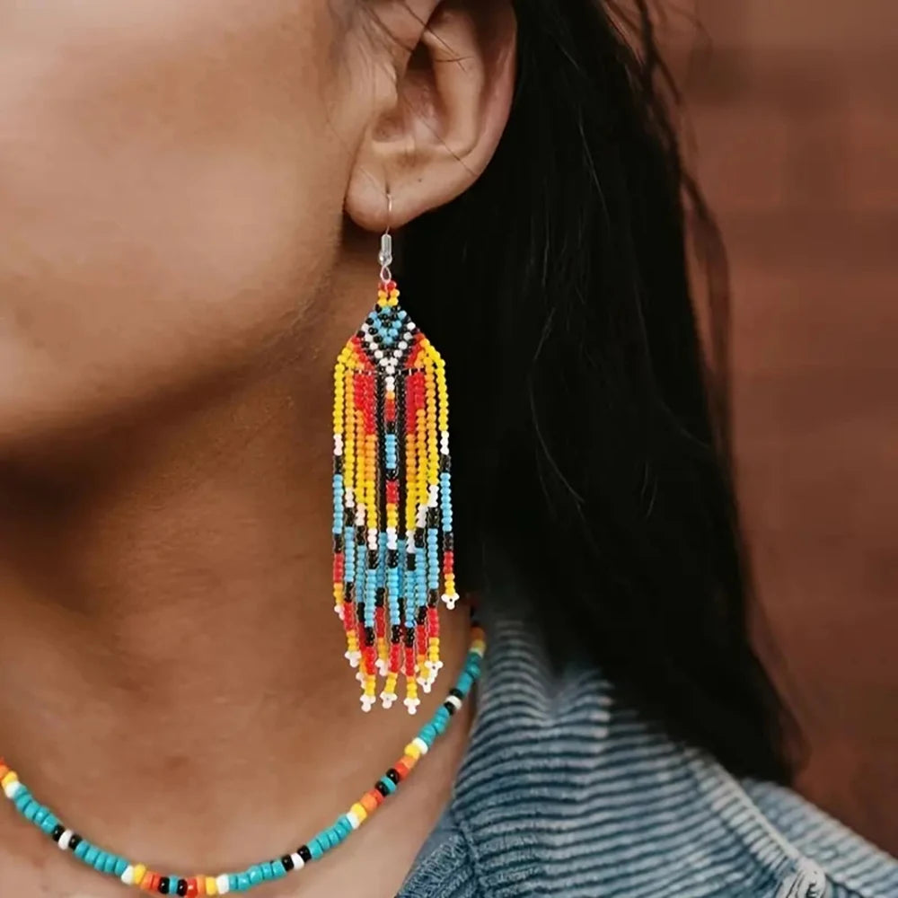 Handmade Colorful Bead Necklace Earrings